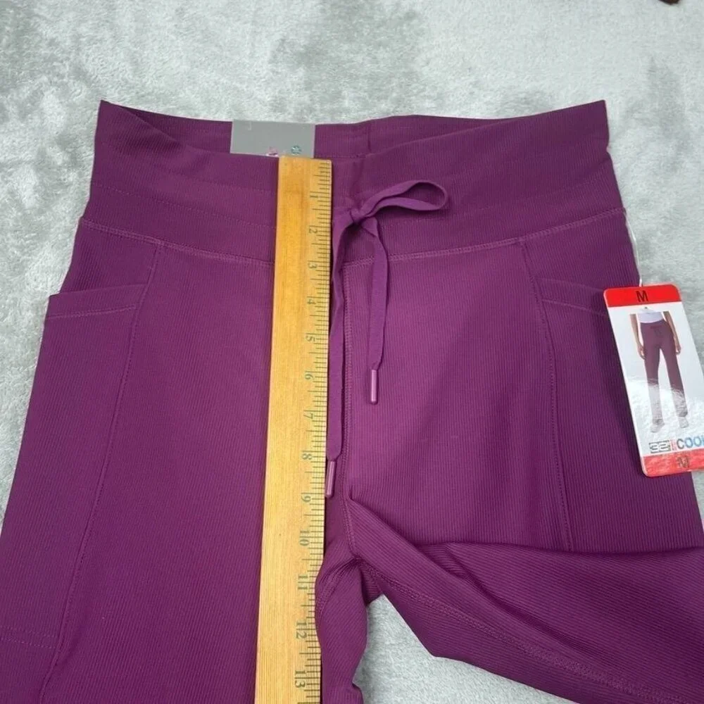 Womens Purple Drawstring Waist Ribbed Flared Pants Medium d0201 - Picture 5 of 10